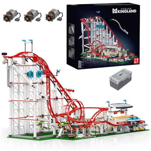 KYLON Technik Achterbahn 100cm, 3640+ TeiIe Technik Rollercoaster Mit M0T0R ModeII KIemmbausteine, Technik Achterbahn Bausatz für Iego Weihnachten 2024