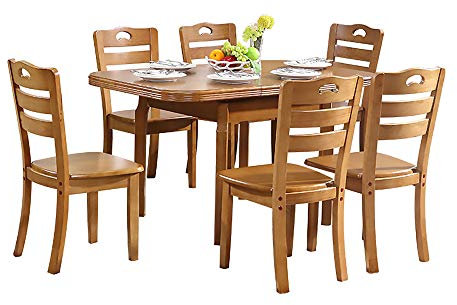 Esstisch und Stuhl aus Massivholz, einziehbarer Esstisch mit 4 Stühlen, Küchenmöbel-Set, 121,5 x 83,5 x 75 cm, Holz