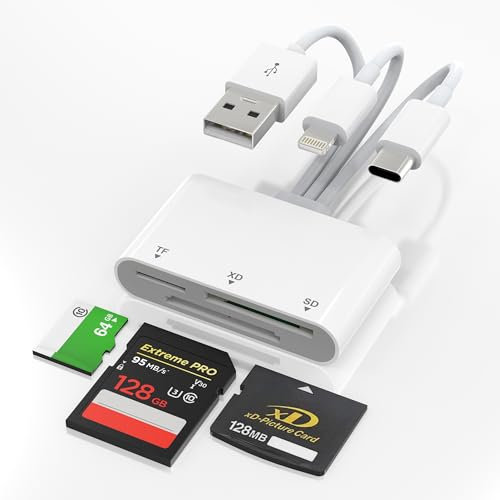 3 in 1 XD/TF/SD Kartenleser für iPhone/Mac/Android/PC - Multi Kartenleser USB C Lightning OTG Adapter für Micro SD/TF/SDHC/SDXC/MMC/XD Picture Cards
