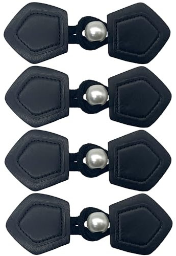 DHER Knöpfe Mit Verschluss für Mantel, Notizbuch, Jacken - 4 Paar Leder Buttons für Pullover, Windjacke - Harz Horn Knöpfe für Mode Rucksack (Schwarz 1)