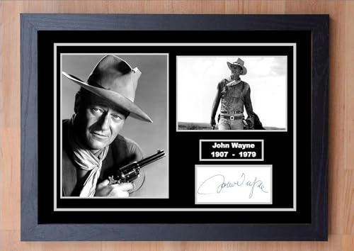 Gerahmtes Poster, A4, John Wayne, signiert, Autogramm (Kopie), gerahmt (23 x 32 cm) Druck