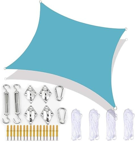 Voile d'ombrage rectangulaire robuste, imperméable et anti-UV pour terrasse, jardin avec kit de fixation et cordes de serrage (15