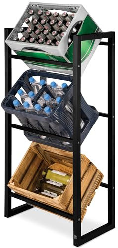 bomoe Getränkekistenregal Getränkeregal 3 Kisten FSC® Holz – stabiles Kisten Regal für Getränkekisten Bambusholz – Getränkekistenständer Getränkekistenhalter Wasser Bier Obstkisten - Mattis Schwarz