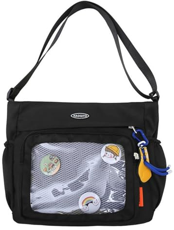 HUAJINGKEJI Modische Taschen, Umhängetasche, große Kapazität, Kuriertasche, japanische Umhängetasche für Damen und Mädchen, Teenager, Schwarz , 35*26*11cm