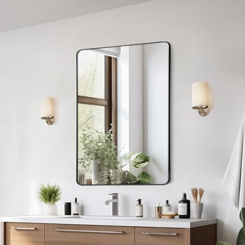 VEVOR Wall Mounted Makeup Mirror, 0.15 Thick, 24 x 36 Mirror with Aluminium Alloy Frame & Explosion-Proof Film,Fit for Bathroom/Bedroom/Living Room