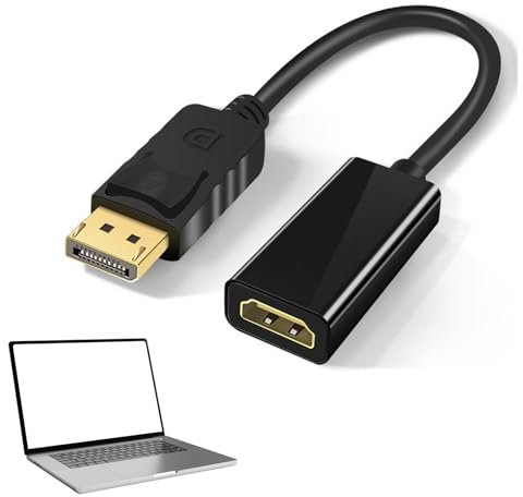 KARELLS DisplayPort auf HDMI Adapter 4K, 4K@30Hz, Unidirektional DisplayPort DP Computor zu HDMI Monitor Verbindungs Adapter Kompatibel für Laptop PC Monitor TV Projektor, Schwarz
