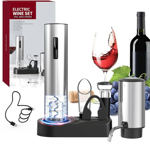 CIRCLE JOY Set de Bouteilles de vin électrique 6-en-1 avec Tire-bouchons rechargeables et Aérateur de vin, Bouchon à vide, Coupe-capsule, Tire-bouchon Automatique pour les fêtes à la maison