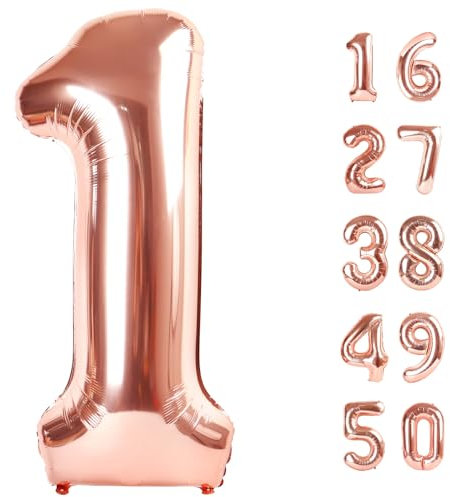 Rose Gold Number 1 Balloons 40 Inch Giant 1st Balloon Foil Mylar Helium Number for 1st Birthday, Baby Shower & Anniversary Party Decor