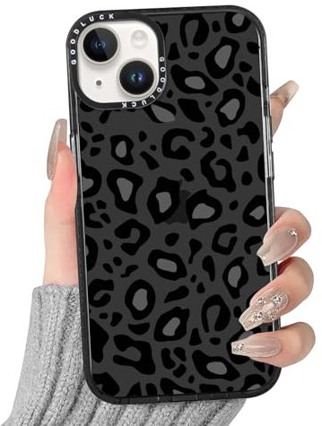Phoona Leopard Case for iPhone 14 / iPhone 13 6,1, Preppy Cute Cheetah Print Girly Aesthetic Pattern Design, Anti-yellowing Soft TPU Shockproof Protection Bumper Cover for Girls Women, Black