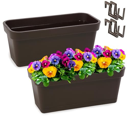 PECZEKO Blumenkasten-Set aus Kunststoff, Pflanzkasten für Blumen und Kräuter, Widerstandsfähiger Balkontopf, Pflanzkübel für Balkon 2 Pack Braun, ø 40 cm