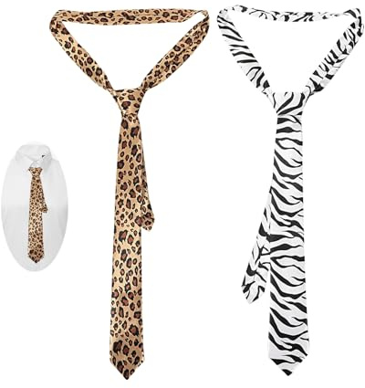 2 Pezzi Cravatte con Stampa Leopardata E Zebra, Cravatta alla Moda per Uomo E Donna, Cravatta Casual Gentleman, Unisex, per Matrimoni, Feste Costumi, Festival, Feste