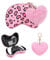 DLseego Bolsa de Transporte para PS5/PS4/Switch Pro/para Xbox, Bolsa de Viaje Portátil con Bolsillo Interno de Malla, Bolsa de Transporte de Leopardo con 1PC Encanto de Corazón de Peluche,Rosa