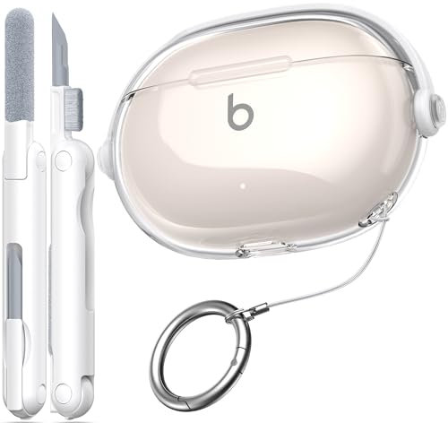 R-fun Transparent Protective Case with Security Lock for New Beats Studio Buds + (2023) / Buds (2021), with Cleaning Kit/Keychain,White