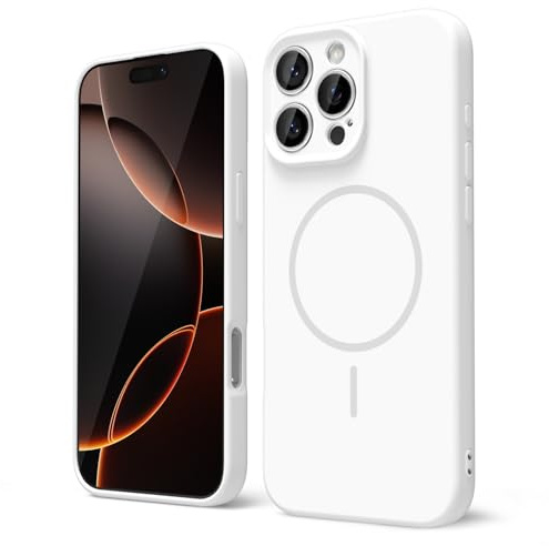 oakxco for iPhone 16 Pro Case Silicone Mag Safe, Magnetic Slim Thin Phone Case Compatible with Magsafe, Women Girls Cute Girly Aesthetic Soft Rubber Gel Safecase with Camera Cover, White