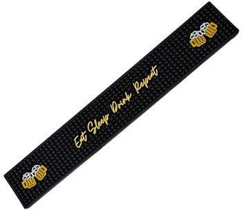 Bar Buddy Tapis de bar en caoutchouc | 60 cm x 10 cm x 1 cm | Tapis de comptoir de qualité supérieure pour verrerie | Maison Bar Man Cave | PVC noir antidérapant | Bière et cocktails | Eat Sleep