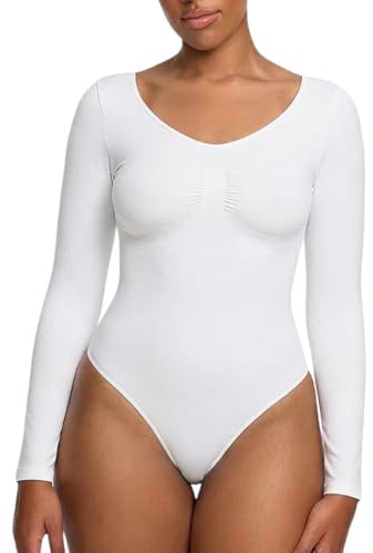 creamy fabrics Shapewear Damen Body langarm mit String stark formend | Body Shaper aus weichem Polyamid Elastan Stretch glättet Bauch Taille Arme und Oberkörper für angenehme Looks unter Kleidung