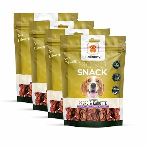 Balloony.pet Monosnack Kaustangen Pferd & Karotte – Natürliche hundeleckerli Pferd für jeden Hund – Luftgetrocknete leckerlies für Hunde (4x150g)