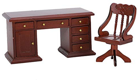 Akozon 1:12 Skala Miniatur -Holzschreibtisch und Stuhl Set's Study Decoration für Puppenhauszubehör (Schreibtisch)