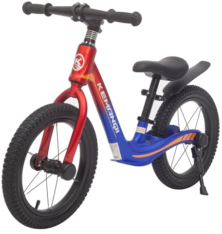 LNRLZYLS 14 Zoll Laufrad für Kinder 3–6 Jahre – Leichter Magnesiumrahmen, blinkende Räder, höhenverstellbarer Sitz, ohne Pedale, für Jungen & Mädchen (Rot-Blau)