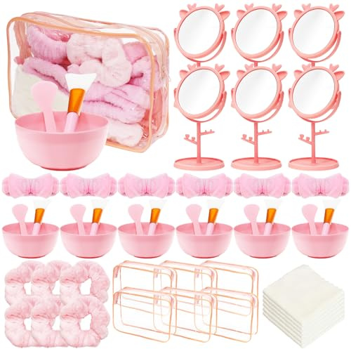 Lot de 6 Kits Spa Rose, 48 Accessoires Beauté pour Soirée Pyjama Fille