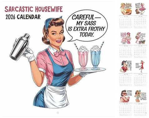 Wandkalender 2026 – sarkastischer Monatsplaner 28 x 28 cm | Jahreskalender zum Thema Sexy Frauen, Retro-Planer für Männer, Ornamente für Arbeitsplatz, Schlafzimmer,