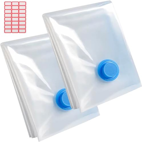 2 Pack 100 X 130cm Vacuum Storage Bags, Extra Large Strong Space Saver Compression Bags - Reusable Vacuum Pack Bags Double Zip Seal Travel Vacuum Storage Bags for Clothes Duvets Quilts Bedding Pillows