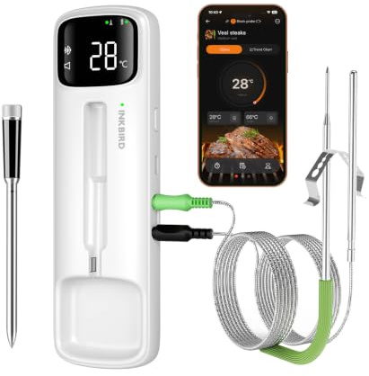 INKBIRD Fleischthermometer kabelloses, Grillthermometer mit 2 Sonden | INDT-33-B Bluetooth Bratenthermometer, IPX67 Wasserdicht, Thermometer für Backofen, Grill, BBQ, Smoker, Küche, Rotisserie