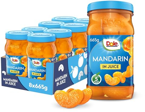 DOLE Mandarins In Juice Jar 8x665g Fruit Pieces in Fruit Juice | No added Sugar , Perfect for Snack or Topping, Reasealble jar, Ideal for Breakfast
