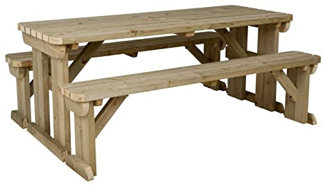 Arbor Garden Solutions 8 Seat Wooden picnic table and benches set, Aspen rounded patio furniture (6ft, Natural (light green))