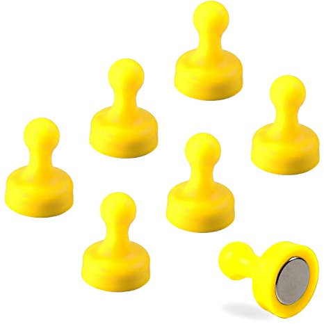 TMS Extra Strong Magnets Yellow, 7 Heavy Duty Fridge Magnets, Magnetic Push Pins for Whiteboards, Office Calendars, Notice Boards, Maps, Memo Boards, Neodymium Skittle (Yellow, Large (7 Pins))