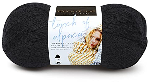 Lion Brand Yarn Touch Of Alpaca, Natural Fiber Blend Yarn for Knitting, Crochet, and Crafts, Black, 1 Pack