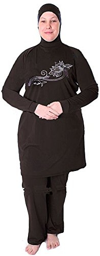 WOWDECOR Muslimischer Badeanzug, Burkini für Muslimische Damen Frauen Mädchen Full Cover Hijab, Islamische Muslim Bademode Schwimmanzug UV Schutz Türkisch (Schwarz, Asien 4XL=EU-Größe 46-48)