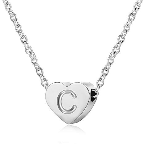 Letter Initial Necklace Silver Women Girls Personalized Tiny Initial Alphabet Love Choker Necklace Gifts, Silver Letter C Necklace