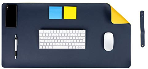 MyGadget Tapis de Souris Multifonctions - 60 x 30 cm - Sous main de Bureau | Mousepad pour Ordinateur - PU Cuir Mat - Antidérapant Bleu | Jaune