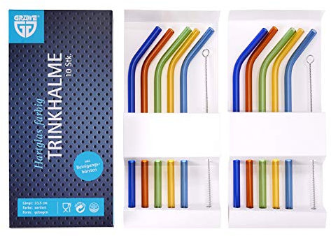GRÄWE Trinkhalm-Set 12-TLG, Hartglas, bunt
