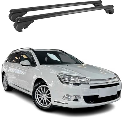 OMAC Aluminium Dachträger Querträger für Citroen C5 Tourer 2008-2017 – TÜV/DIN 75302:2019 – Abschließbar – Max. 75 kg – 2 Stangen Schwarz