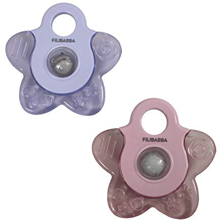 Filibabba® Anneaux de dentition réfrigérants 2-pack | Avec fonction de hochet | Anneau de dentition réfrigérant rempli d'eau | Massage de l'aide à la dentition bébé (Rose Mix)