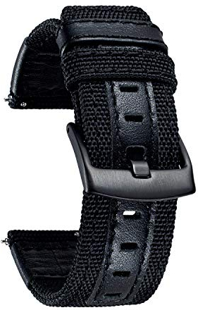 BINLUN Segeltuch Uhrenarmband 18 20 22 24mm Sport Canvas Leder Uhrenarmbänder für Herren Smartwatch Armband Kompatibel mit Samsung Kompatibel mit Garmin Kompatibel mit Huawei Kompatibel mit Amazfit