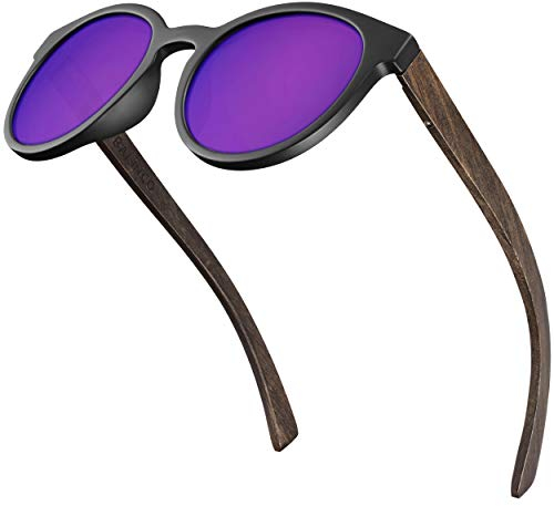 BALINCO Occhiali da sole Bamboo con lenti polarizzate rotonde - in pratico set di accessori con confezione regalo - con protezione UV400 e lenti TAC - adatti a uomini e donne (viola specchiato)