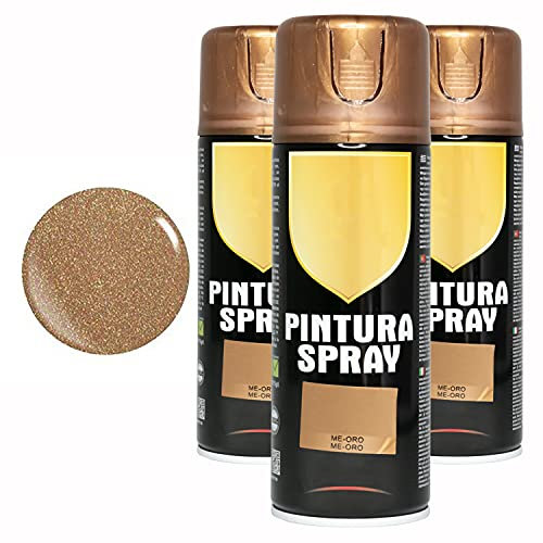 BESCH Pintura Spray 400ml para Metal/Madera/Plástico (Oro Metalizado, 400 ml (Paquete de 3)