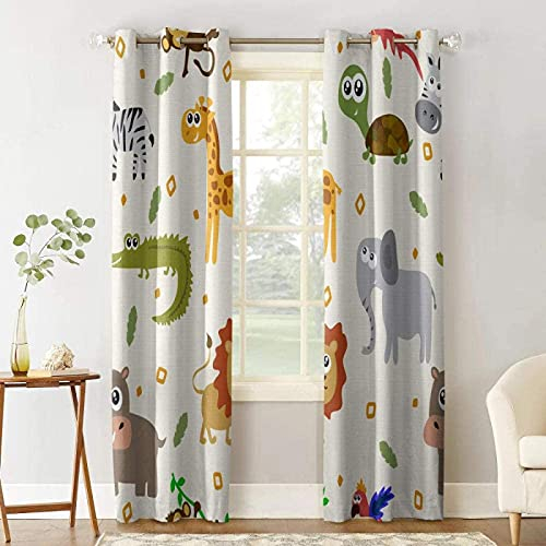 CLZLH Gardinen Kinderzimmer Blickdicht Vorhang Verdunkelungsvorhänge Wärmeisolierend Geräuschreduzierung Mit Ösen 3D Digitaldruck Cartoon Löwe Giraffe Elefant 100X214Cm(B X H) 2Er Set Decoschals