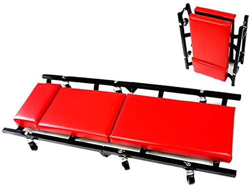 ARCH Rollbrett Werkstatt, Auffahrrampe Pkw Mit Elastischem Kissen, Universalrad Und Ergonomischem Deck, Faltbarer Leder-Werkstatthocker Für Auto-Reparaturladen Und Garage (Color : Red)