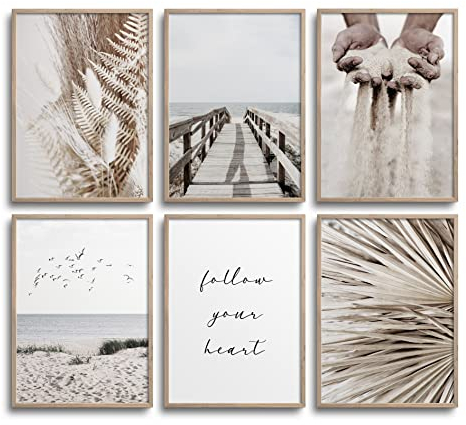 Hambient Poster Set, Wohnzimmer Deko Schlafzimmer, Zimmer - Wanddeko, Wandbilder - 6 Aesthetic Bilder 21x30 cm OHNE Bilderrahmen (Pampasgras Beige Pferd)