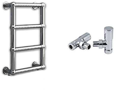 Myhomeware 500x700mm Modern Designer Victorian Heated Towel Rail Bathroom Radiator (Chrome, With Angled Matching Valves)