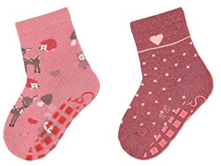 Sterntaler Baby Mädchen Fliesen Socken Baby ABS-Söckchen Doppelpack Waldtiere & Tupfen Strümpfe - Fliesen Rutsch Socken mit Tier-Motiv - rosa, 18