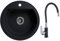Rein Schwarz LINDBERGH® Granit Spüle mit Armatur TON44 + 1-Tubo + Siphon Einbauspüle Küchenspüle Spülbecken + DREHEXCENTER - Verbundstoffe MADE IN GERMANY (3. Spüle TON44 + Armatur 1-Tubo)