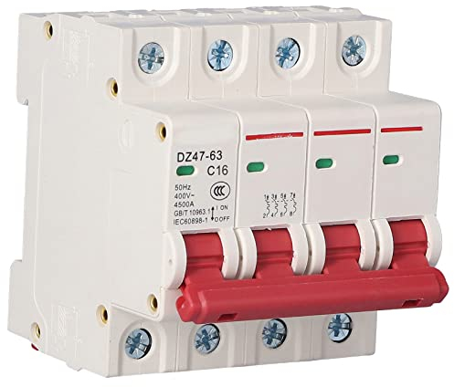 DC Leitungsschutzschalter, DZ47-63 4P MCB 400V 4 Poliger Leitungsschutzschalter Überlastkurzschlussschutz Luftschalter 35mm DIN Schienenmontage (16A)