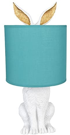 Clayre & Eef Tischlampe Kaninchen Ø 20x43 cm Weiß Grün Kunststoff Schreibtischlampe