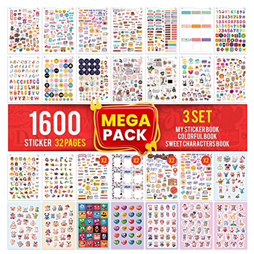 colortouch Mega Pack Sticker Set, 1600 Stück Aufkleber, Sticker Fotoalbum, Scrapbook Zubehör, Bullet Journal Sticker für Kinder, Mädchen, Erwachsene, Stickeralbum, vintage, travel