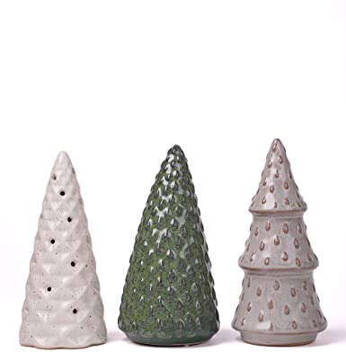 HAUCOZE 3pcs Weihnachten Statue Skulptur Tannenbaum Figuren Geschenk Modern Dekor Arts Keramik